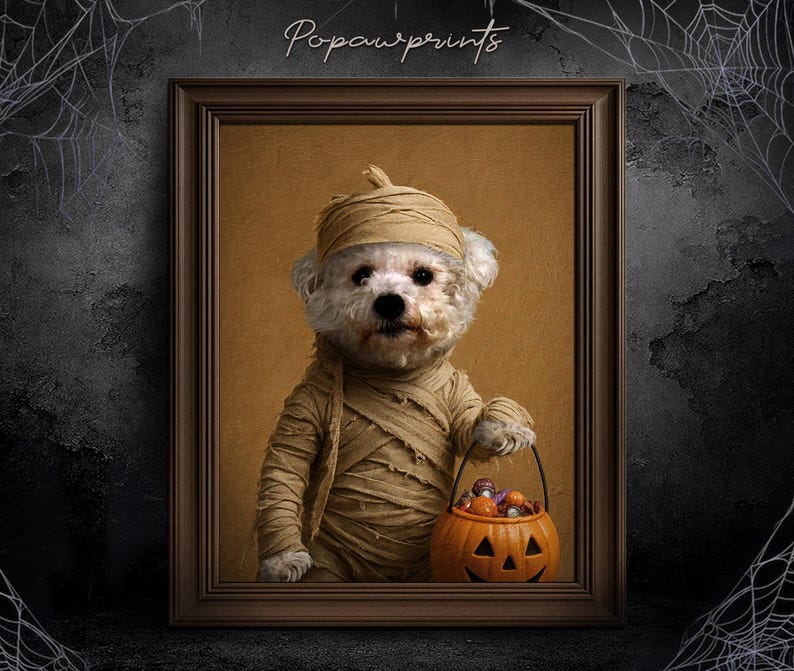 Custom Vampire Pet Portrait - Funny Halloween Pet Painting - Halloween Gift Ideas - Spooky Pet Portrait - Custom Mummy Portrait H05 H09