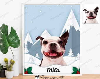 Christmas Pet Portrait - Christmas Pet Drawing - Christmas Gift ideas - Pet Portrait with Christmas Background - Winter Theme - PD4