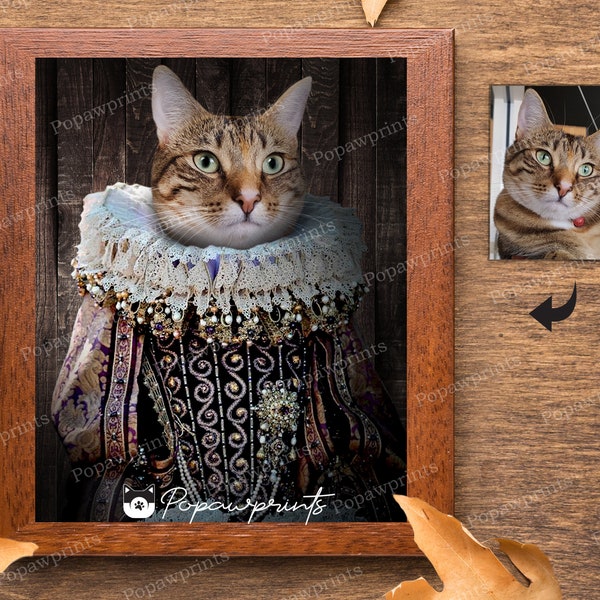 Retrato de mascota isabelina - Retrato de mascota personalizado - Retrato de mascota renacentista - Retrato de gato personalizado - Retrato de perro personalizado - Memorial de mascotas - ELFV1