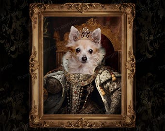 Ritratto personalizzato della regina, ritratto personalizzato del cane in stile rinascimentale, ritratto reale della regina, idee regalo di compleanno per il proprietario di animali domestici, Pet Royal RQ2