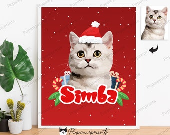 Custom Pet Portrait in Christmas Theme - Christmas Pet Portrait - Christmas Dog Portrait - Christmas Cat Portrait - Pet Memorial - PD11