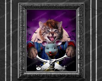 Custom Halloween Pet Portrait - Custom Chucky Portrait for Pet - Chucky Template - Scary Pet Portrait - Halloween costume Portrait - HW5