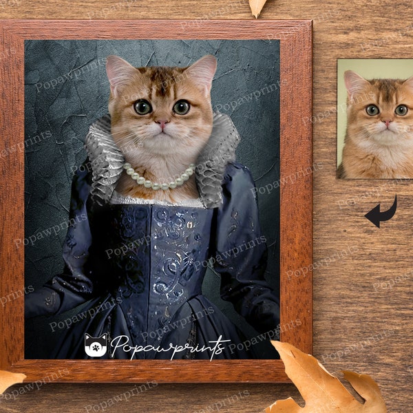 Elizabethan Dress Pet Portrait - Custom Pet Portrait - Renaissance Pet Portrait - Custom Cat Portrait - Custom Dog Portrait - ELFV3