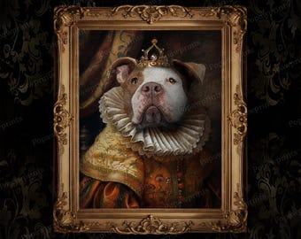 Ritratto personalizzato di regina reale per animali domestici, ritratto rinascimentale di cane da foto, ritratto personalizzato di regina reale su tela, dipinto di animali domestici RQ4