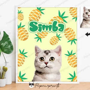 Custom Pet Drawing with Pineapple Background - Custom Dog Portrait - Custom Cat Drawing - Pineapple Theme - Gift ideas - Pet Portrait - PD7