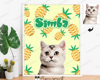 Custom Pet Drawing with Pineapple Background - Custom Dog Portrait - Custom Cat Drawing - Pineapple Theme - Gift ideas - Pet Portrait - PD7