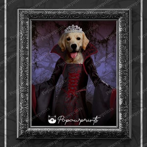 Custom Dracula Queen Pet Portrait - Vampire Queen Pet Portrait - Halloween Portrait - Scary Background - Custom Dog Cat Portrait - HLW3