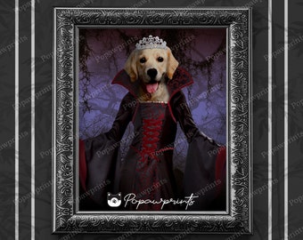 Custom Dracula Queen Pet Portrait - Vampire Queen Pet Portrait - Halloween Portrait - Scary Background - Custom Dog Cat Portrait - HLW3