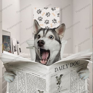 Funny Pet Portrait - Custom Pet Portrait - Pet Read Newspaper in Toilet - Pet Customization - Gift Ideas - Cat Portrait - Dog Portrait - FV1