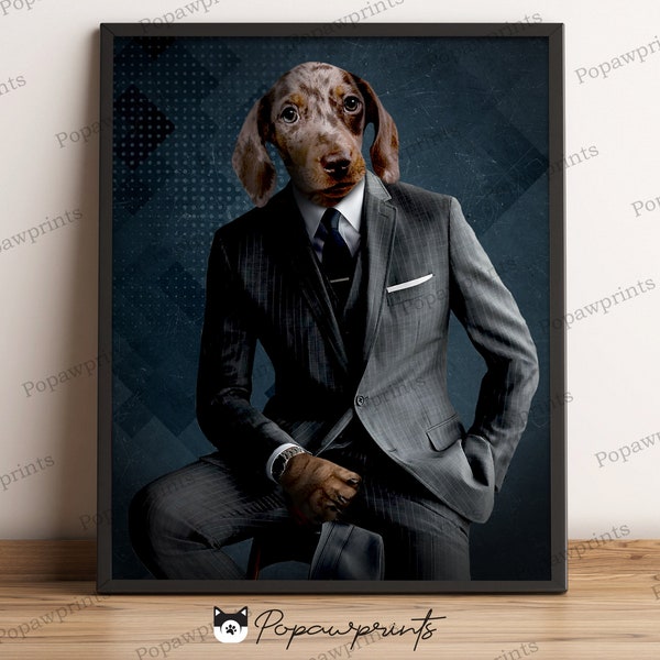 Custom Pet Portrait - Pet in Suit - Pet Portrait Businessman - Custom Dog in Suit Portrait - Custom Cat in Suit Portrait -MFV1