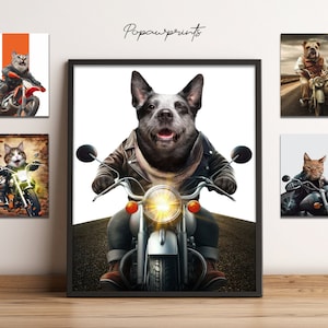 Benutzerdefinierte Haustier Motorrad Motorrad Themen Hunde Gemälde für Wandbehang Katze Motorrad Portrait Geschenkideen für Tier Biker Liebhaber