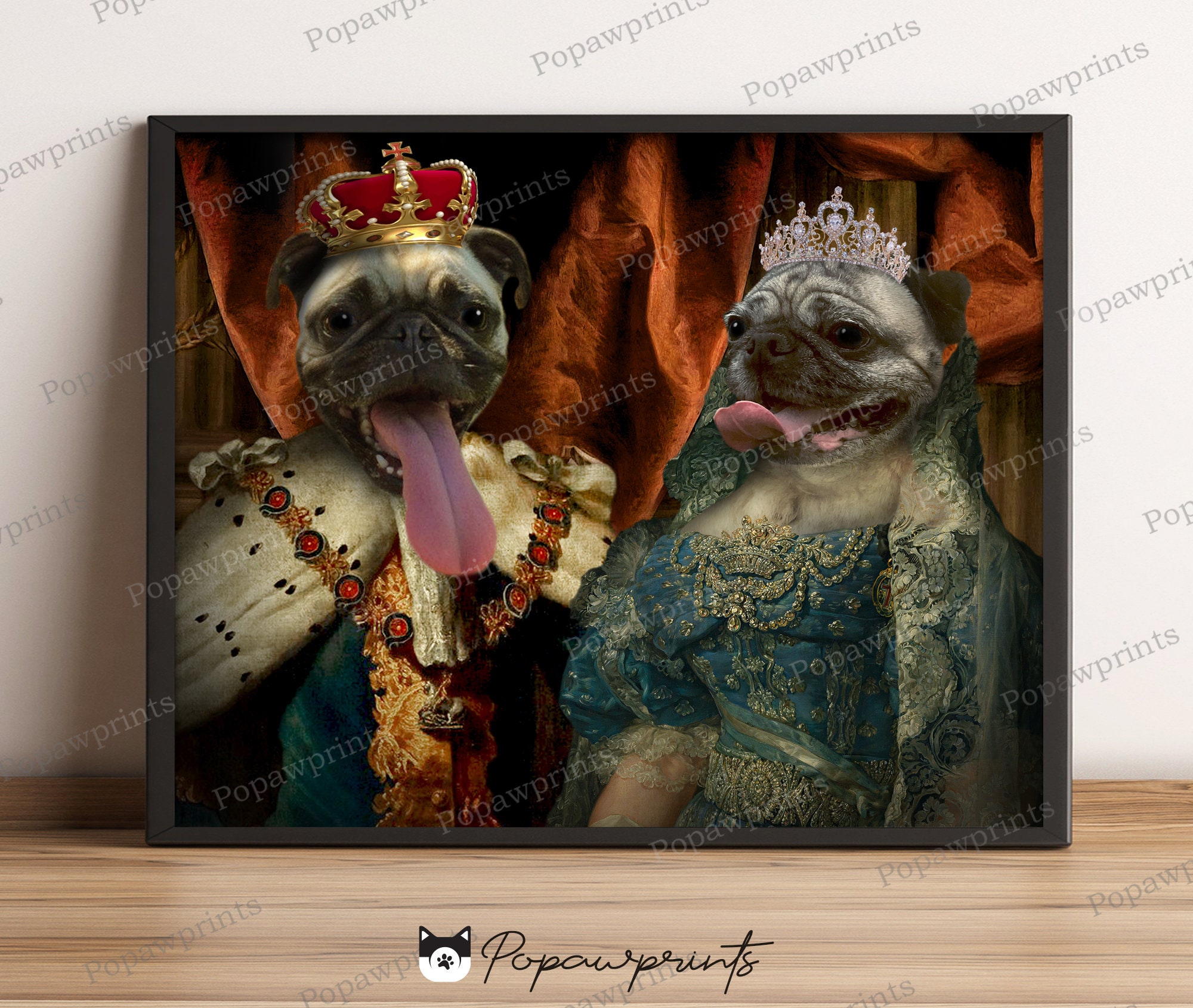 Custom King and Queen Pet Portrait - King and Queen Pet Print - Royal ...
