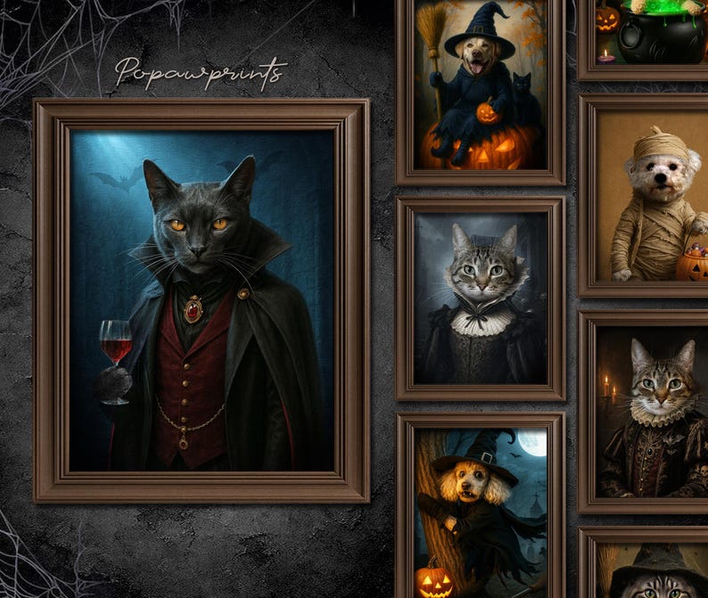 Custom Vampire Pet Portrait - Funny Halloween Pet Painting - Halloween Gift Ideas - Spooky Pet Portrait - Custom Mummy Portrait H05 image 1