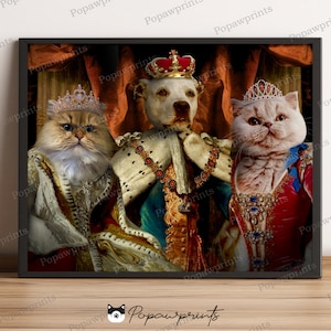 Personalisiertes König und Königin Haustier Portrait - Gruppen Haustier Portrait - Mehrere Haustiere Portrait - Royal King and Queen Pet Portrait - Pet Print - 3in1 V1