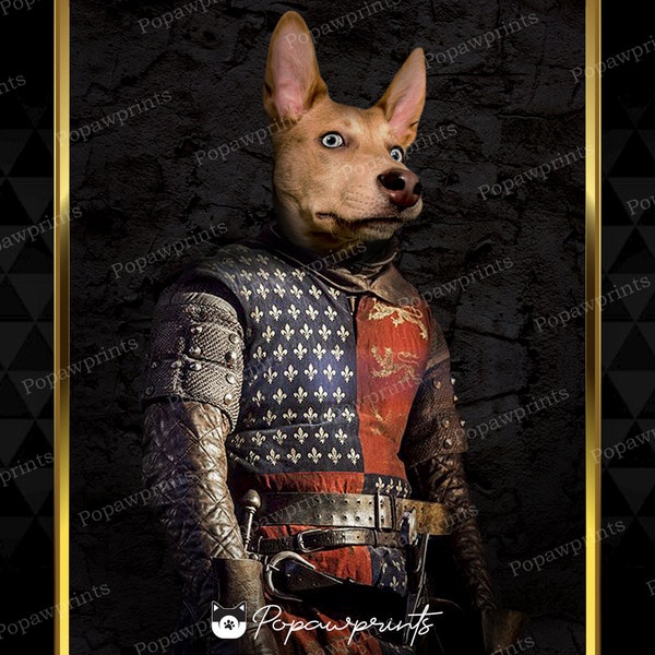 Custom Pet Portrait in Male Knight Armor - Custom Pet Drawing - Custom Dog Portrait - Custom Cat Portrait - Custom Knight Portrait - MKA1