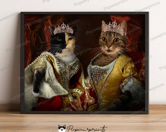 Duo Queen Pet Portrait - Queens Pet Portrait - Group Pet Portrait - Duo Queen Pet Print - Pet Art Print - Custom Pet Portrait Print -2in1 V4