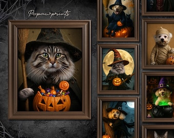 Custom Halloween Pet Portrait - Halloween Pumpkin - Custom Pet Portrait - Custom Dog Portrait - Custom Cat Portrait - Halloween Gift - HW8