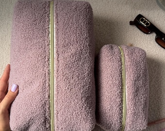 Bouclé Toiletry Bag with Gold Zipper in Three Sizes