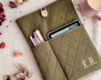 Monogrammed Journal cover, Notebook sleeve with Pocket, Personalised Planner Case, Embroidered Journal Protector