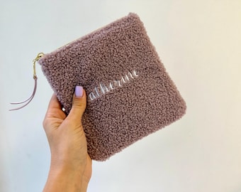 Faux Fur Kindle Sleeve with zipper: Personalized E-Reader Cover, Pink Teddy fabric
