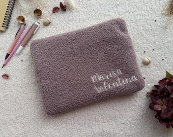 Teddy plush iPad sleeve with gold Zipper: Soft, Cozy and Personalised Boucle Tablet case