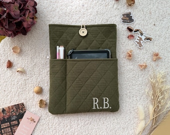 Personalized Bible Cover with pocket, Moss green Embroidered Sleeve, Christian Gift