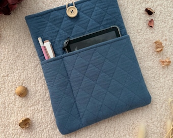 Quilted Journal cover, Notebook sleeve with Pocket, Blue Planner Case, Embroidered Journal Protector