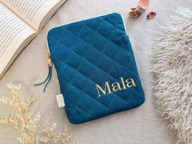 Waterproof Padded Book Sleeve with Zipper, Embroidered Name reading accessories
