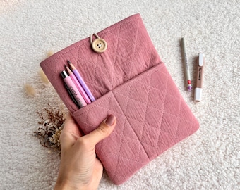 Notebook sleeve with Pocket, Pink fabric Journal cover, Planner Case, Embroidered Journal Protector