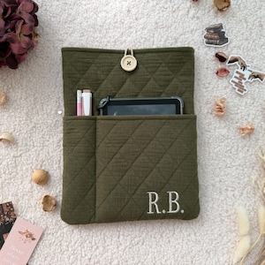 Capa personalizada acolchoada para Kindle, capa bordada para leitor de e-books com bolso.
