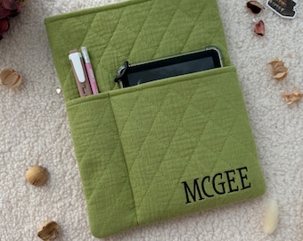 Personalized Journal Sleeve, Notebook Cover with Pocket, Quilted Planner Case, Embroidered Journal Protector