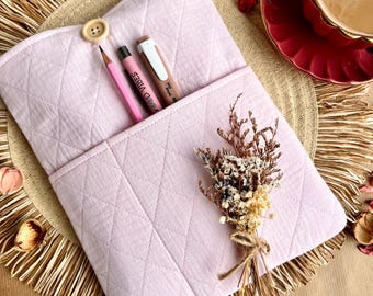 Notebook sleeve with Pocket, Pink fabric Journal cover, Planner Case, Embroidered Journal Protector