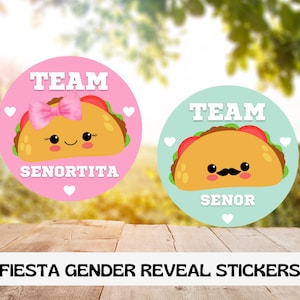 Pegatinas de revelación de género, Baby Shower de Team Taco Fiesta, lindas pegatinas de género, pegatinas de Team Señor Team Señorita, conjunto de 24 pegatinas