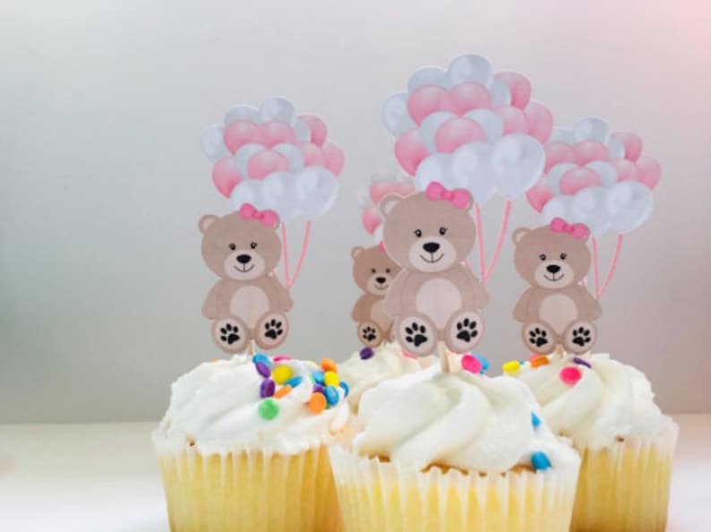 Baby Shower Cupcake Toppers Baby Girl Picks Shower Picks Teddy Bear Cupcake Toppers