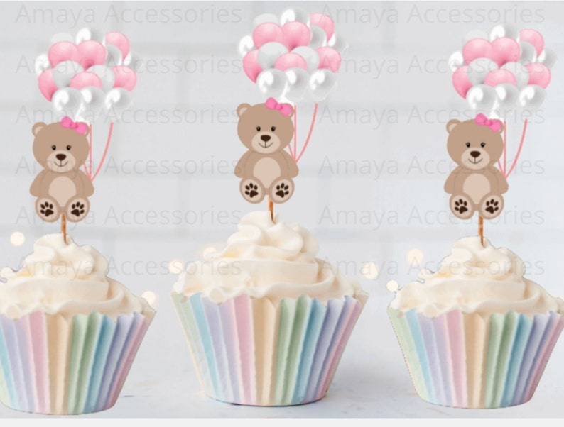 Baby Shower Cupcake Toppers Baby Girl Picks Shower Picks Teddy Bear Cupcake Toppers