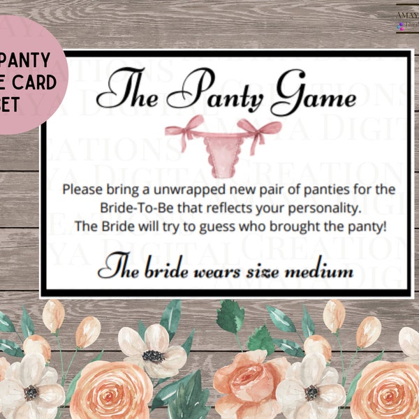 Panty Game Bridal Shower Insert, Fun Bridal Shower Game, Bridal Shower Funny Game,Print and Shipped to you