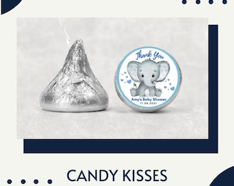 Baby Boy Elephant Shower Kisses Stickers, Shower Favors