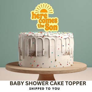 Aquí viene el hijo, topper de pastel de sol, fiesta de baby shower del sol, fiesta de sol retro, topper de pastel