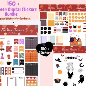 Può includere: Un pacchetto di adesivi digitali per Goodnotes con oltre 150 adesivi a tema Halloween. Gli adesivi includono una varietà di design, come zucche, fantasmi, pipistrelli, streghe e altro ancora. Gli adesivi sono pre-ritagliati e pronti per l'uso in Goodnotes.