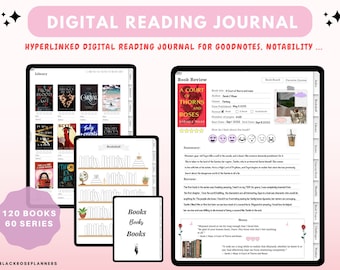 Digital Reading Planner, Digital Reading Journal, Reading Ipad Planner, Goodnotes, Tracker, Log, Book Review, Bookshelf, Book Board, list