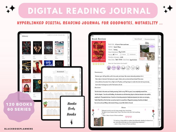 Digital Reading Planner, Digital Reading Journal, Reading Ipad Planner, Goodnotes, Tracker, Log, Book Review, Bookshelf, Book Board, list