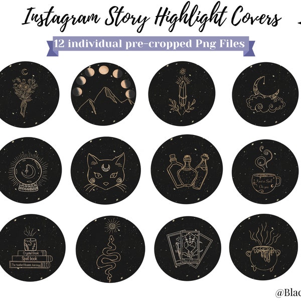 Black and Gold Instagram Highlight Icons, Instagram Story Covers, 12 IG Highlights, Witchy Instagram Highlight Icons, Social media kit