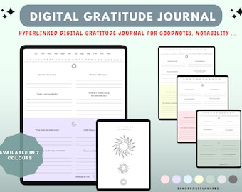 Digital Gratitude Journal, Daily gratitude journal for Ipad, Goodnotes, Wellness Journal, Mental Health, Self Care, The 5 Minute journal