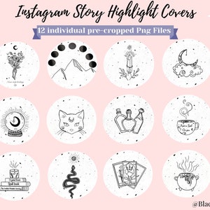 白い Instagram ハイライト アイコン、Instagram ストーリー カバー、12 個の魔女っぽい Ig ハイライト、手描きの魔女っぽい Instagram ハイライト アイコン