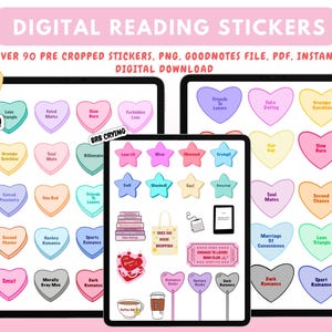 Digital Stickers for Reading Journal, Digital Book Stickers, Bookish, Goodnotes, Tropes, Book Lover Stickers, Romance, Pastel , Bookworm