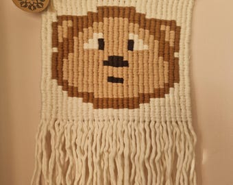 Handmade Monkey macrame knotted weave wall hanging.