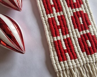 macrame knotted weave. Christmas HO HO HO. Wall hanging. festive decoration.