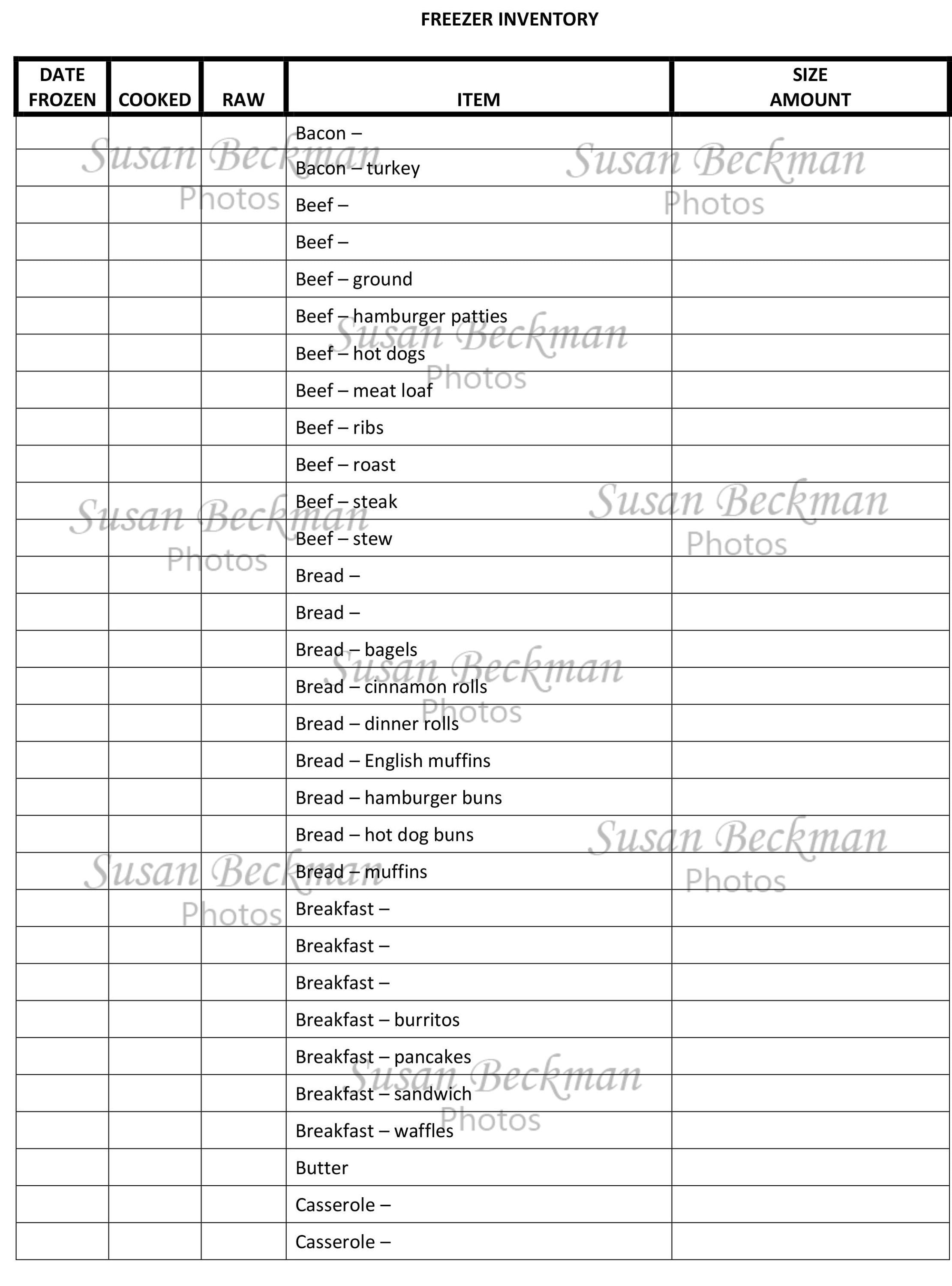 Freezer Inventory Log PDF Instant Download Food Inventory Etsy