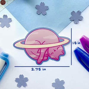 Cute Kawaii Cat Planet Sticker| Sleeping Cat| Vinyl Sticker| Weatherproof| Waterproof| Water Bottle| Hydroflask| Laptop Decal