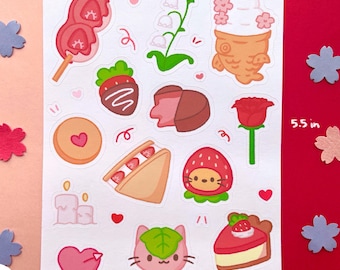 Cute Kawaii Valentine's Day Sticker Sheet| Journaling| Bullet Journal| Notebook| Planner| Bujo| Agenda| Water Resistant